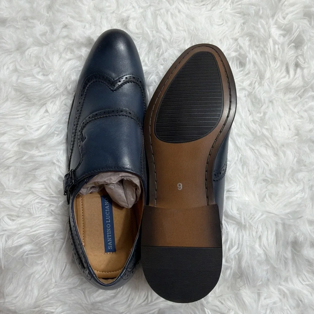 Mens Monk Strap Dress Shoes Leather Size 9 Formal Wedding Office Santino Luciano